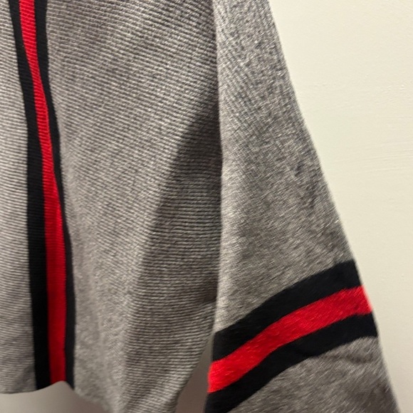 Grey Sweater with Red and Black Stripes rounded neckline NWOT - Picture 6 of 8